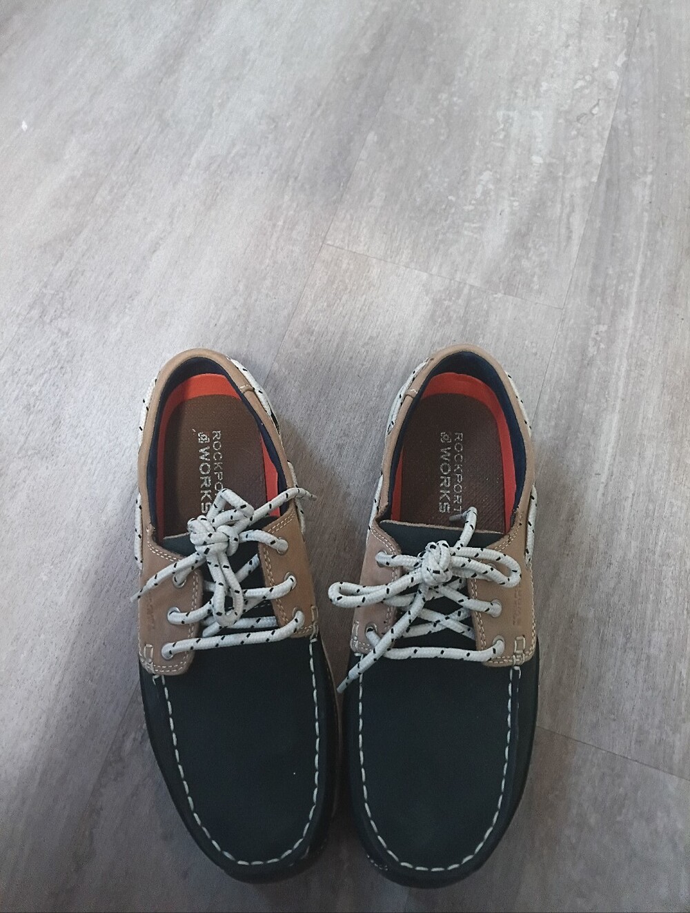 Rocketport  Works Men's Two-Tone Boat Shoes - Black, Tan & White